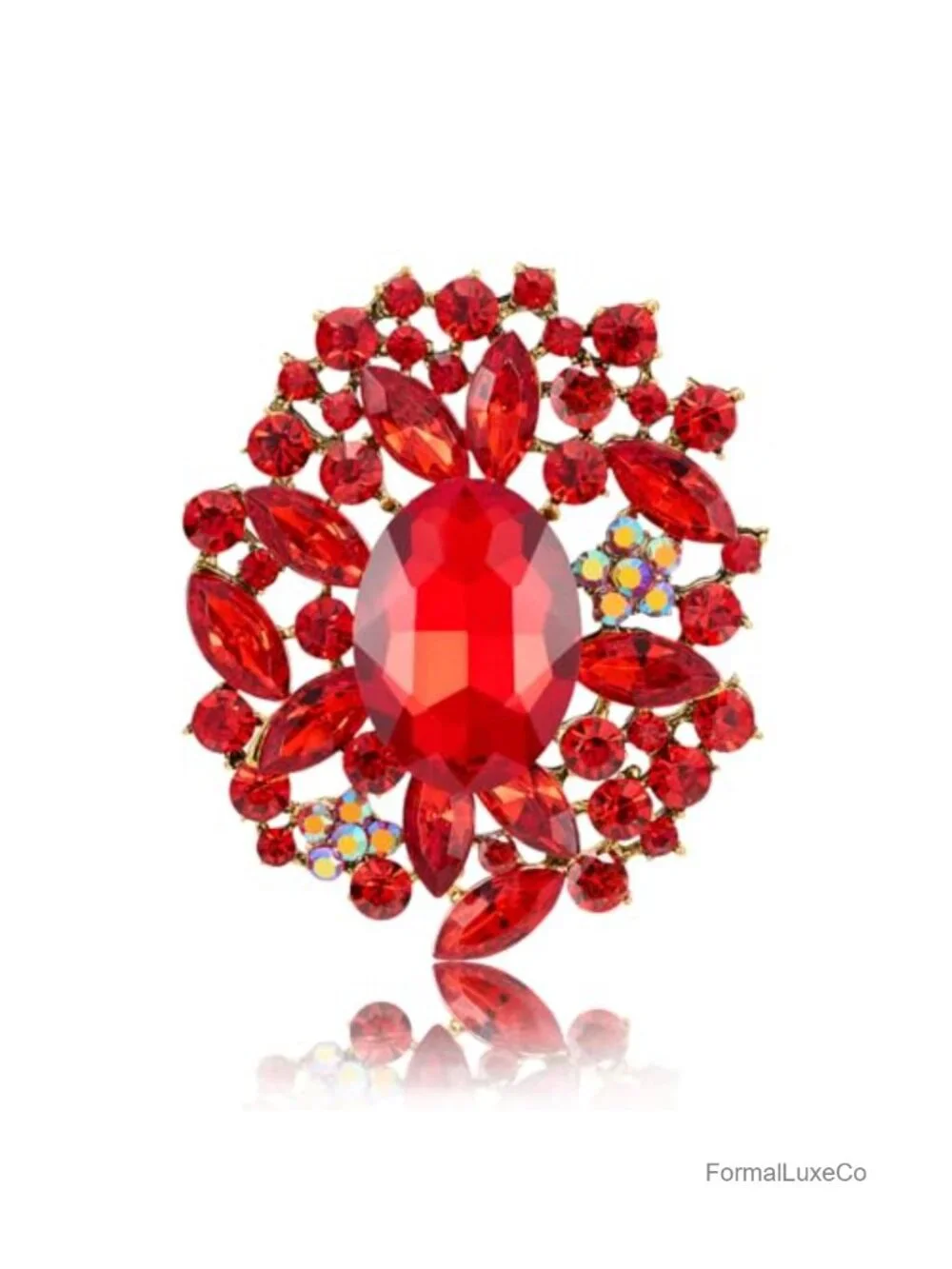 Vintage Crystal Flower Brooch Pin Women Wedding Jewelry Antique Gold Tone